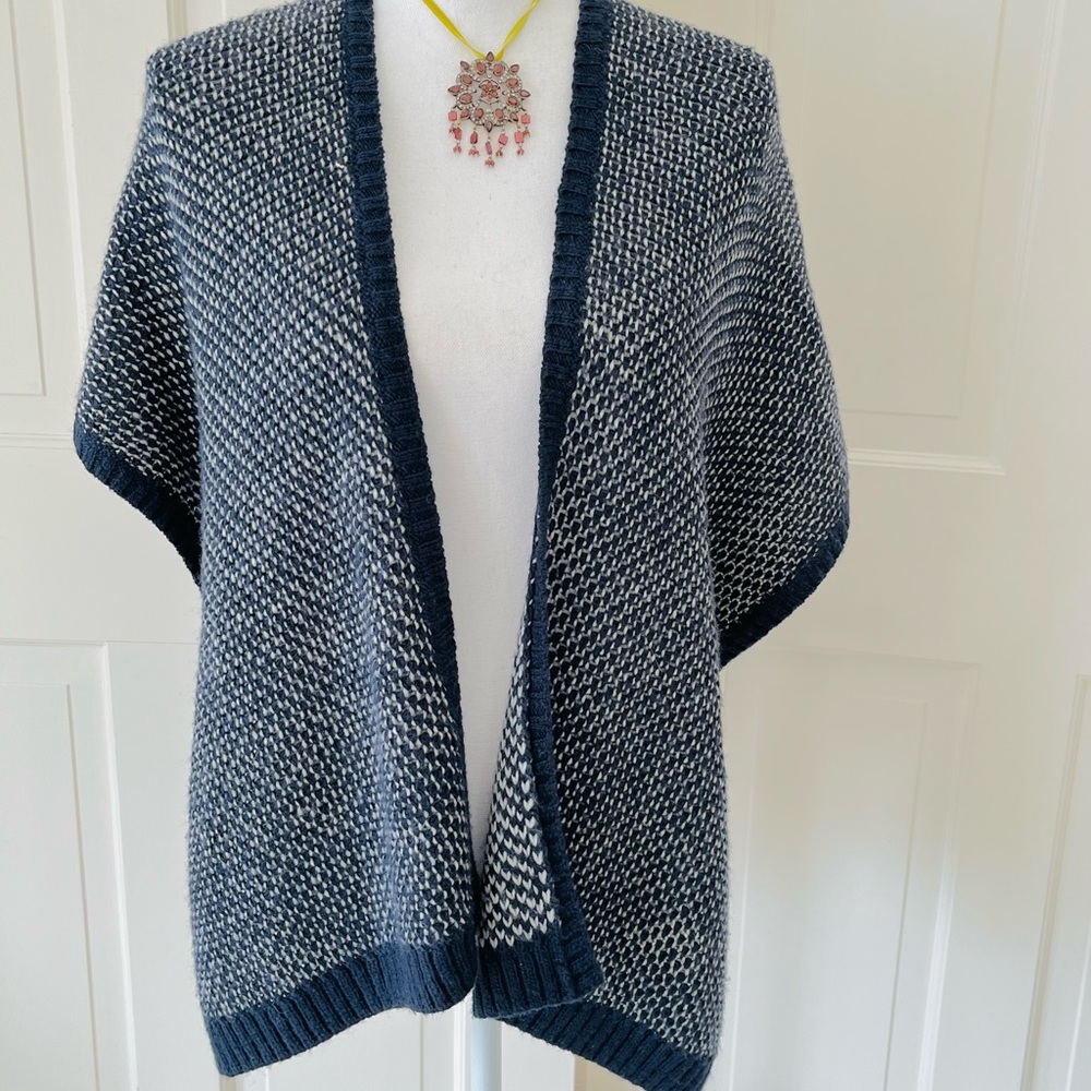 Gap Kids navy white knit cape poncho vest open front XXL